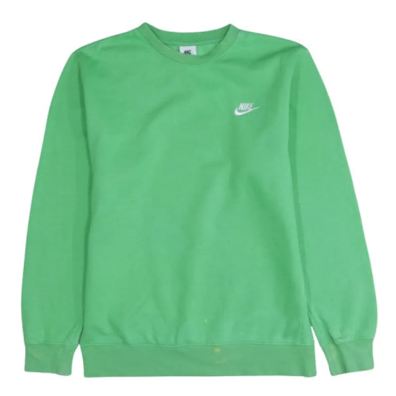 Nike Green Sweatshirt Men's Small Printed Swoosh Logo Crewneck Pullover Fleece Top made by Vintage Club