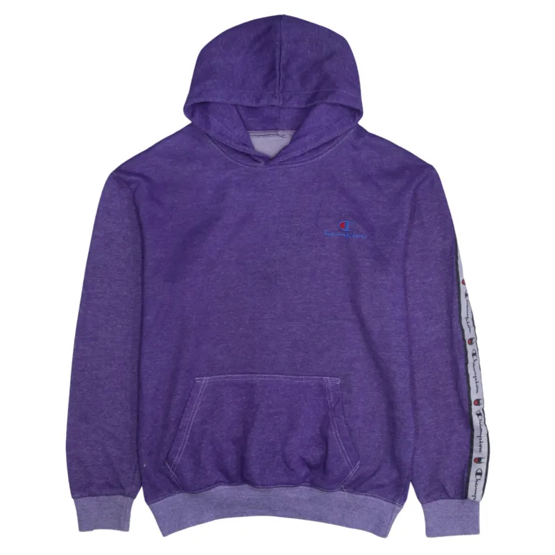 Champion Purple Hoodie Men's Medium Embroidered Chest Logo Branded Tape Sleeves Pullover Sweatshirt sold by Vintage Club