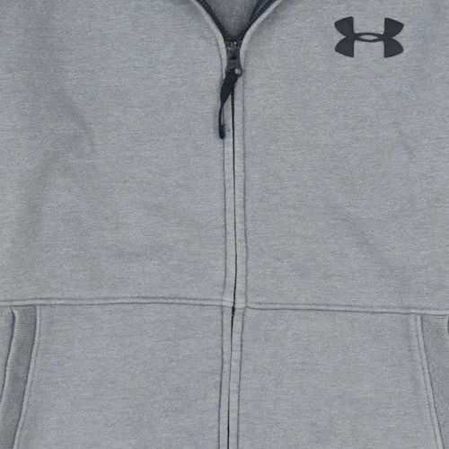 Under Armour Grey Full Zip Hoodie Men's Medium Embroidered Logo ColdGear Fitted Sweatshirt sold by Vintage Club product image thumbnail 4