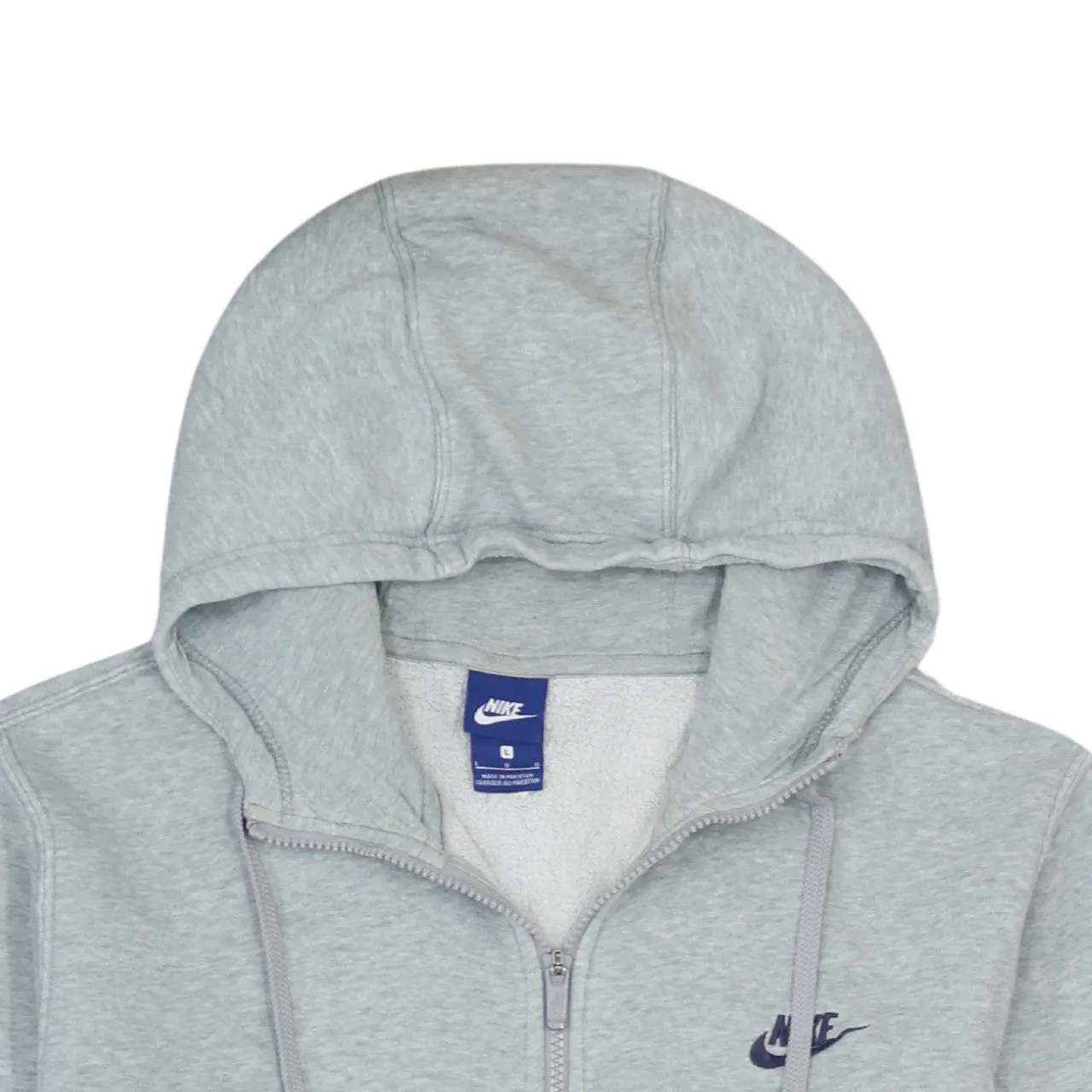 Nike Light Grey Hoodie Men's Large Full Zip Embroidered Swoosh Split Pocket Sweatshirt sold by Vintage Club product image thumbnail 3