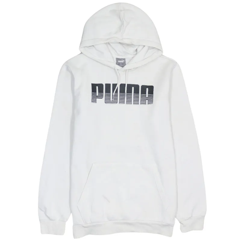 Puma White Hoodie Men’s Medium Printed Logo Front Pocket Pullover Sweatshirt sold by Vintage Club