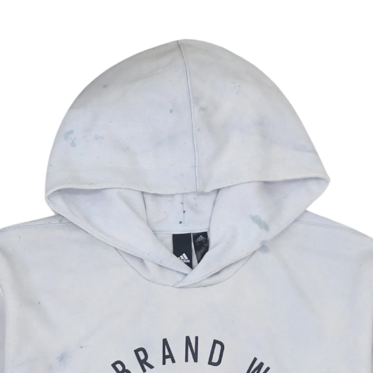 Adidas White Hoodie Men's Large Printed Logo Three Stripe Sleeves Pullover Sweatshirt sold by Vintage Club product image thumbnail 3