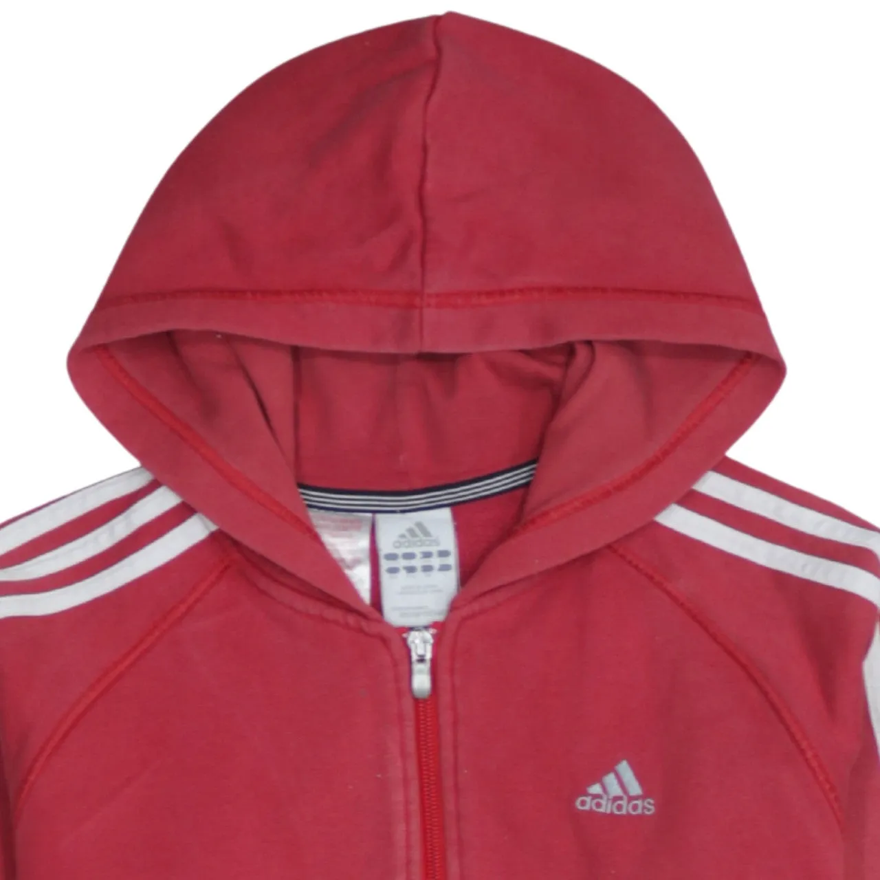 Adidas Red Zip Hoodie Women’s Large Three Stripe Sleeves Printed Logo Sweatshirt sold by Vintage Club product image thumbnail 3