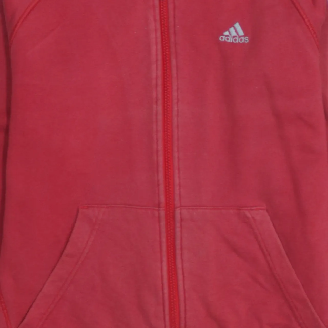 Adidas Red Zip Hoodie Women’s Large Three Stripe Sleeves Printed Logo Sweatshirt sold by Vintage Club product image thumbnail 4
