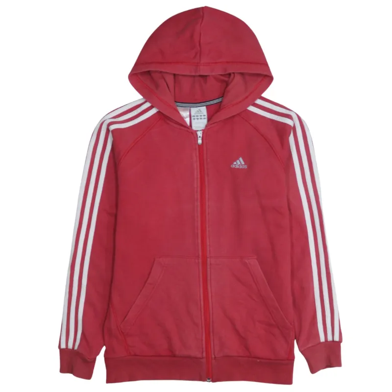 Adidas Red Zip Hoodie Women’s Large Three Stripe Sleeves Printed Logo Sweatshirt made by Adidas