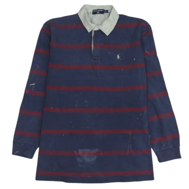 Polo Ralph Lauren 90s XL Navy Rugby Shirt Long Sleeve Striped Polo made by Polo by Ralph Lauren