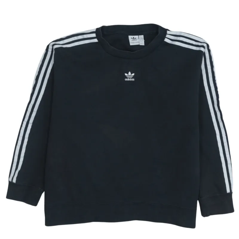 Adidas Women's Medium Black Vintage 90's Sweatshirt, Crew Neck, Striped made by Adidas
