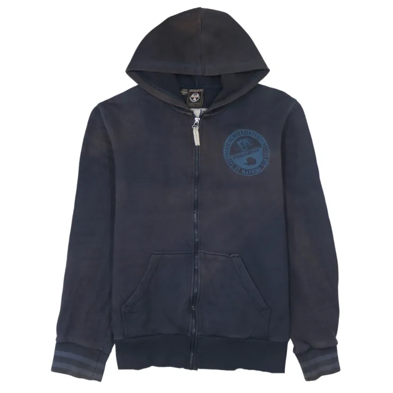 Napapijri 90's Navy Blue Full Zip Hoodie XXL Drawstring Pockets made by Napapijri