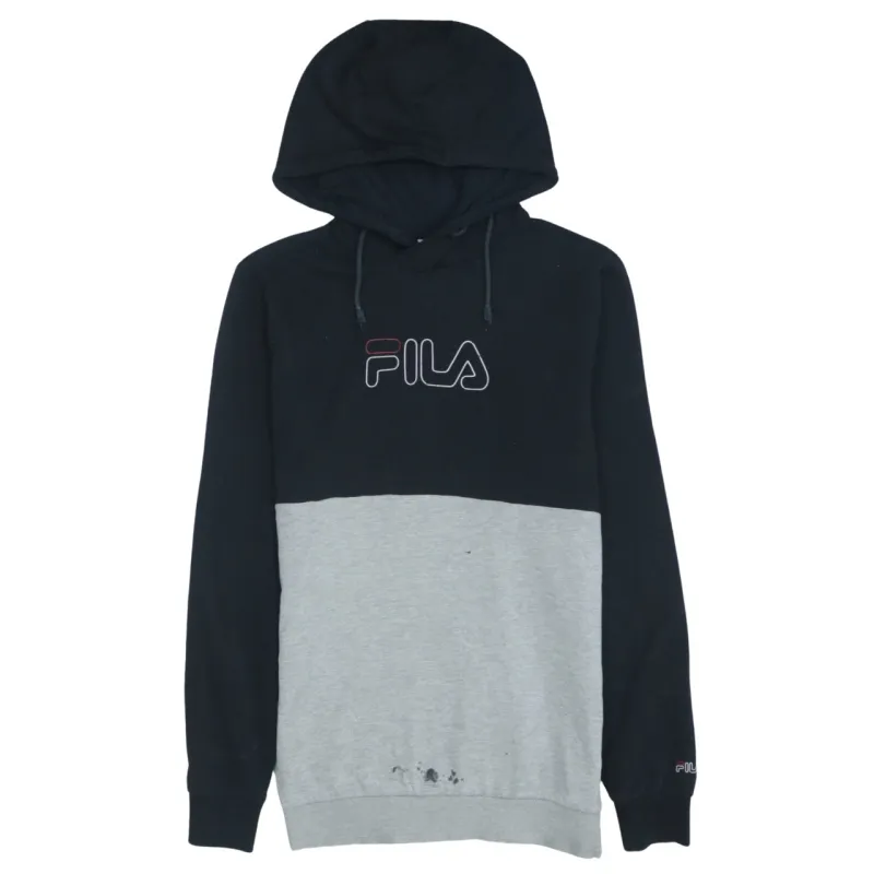 Fila Men’s Black Grey Hoodie Small Logo Colour Block Sweatshirt sold by Vintage Club