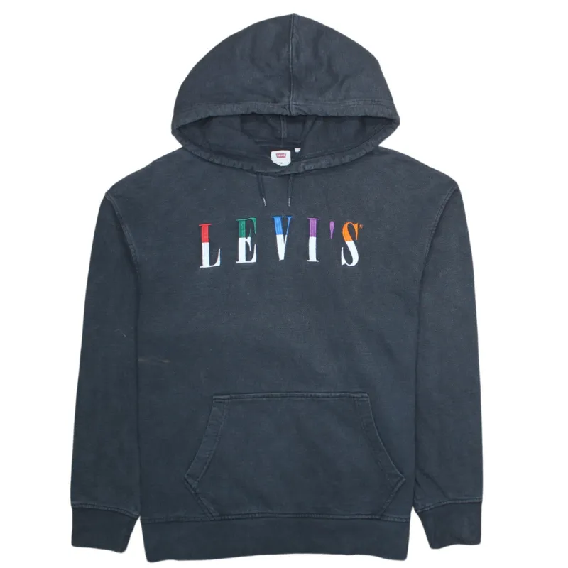 Vintage Levi's 90s Men's Medium Black Spellout Cotton Hoodie Pullover made by Levi's
