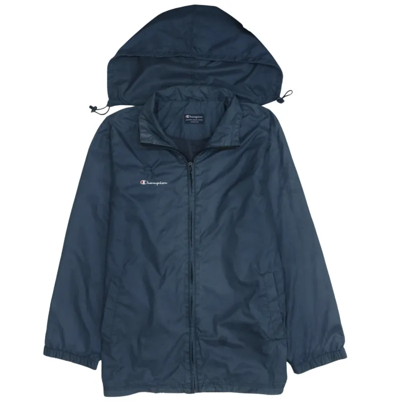 Champion Men's 90s Vintage Navy Blue Hooded Windbreaker Jacket Large made by Vintage Club