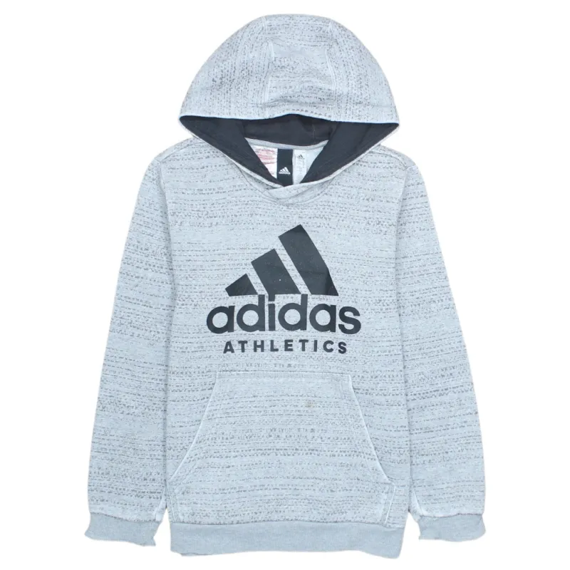 Adidas Light Grey Hoodie Women's Medium Printed Logo Athletics Textured Pullover Sweatshirt sold by Vintage Club