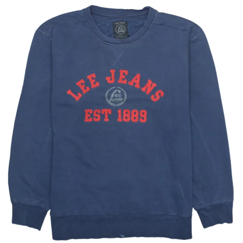 Vintage 90s Lee XXL Navy Blue Spellout Crew Neck Sweatshirt Cotton made by Lee