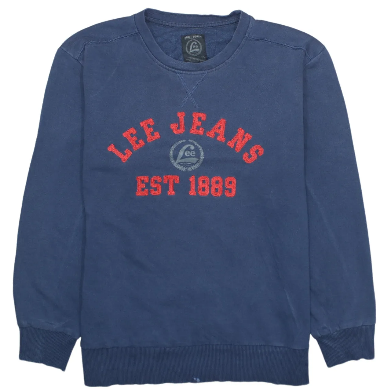 Vintage 90s Lee XXL Navy Blue Spellout Crew Neck Sweatshirt Cotton sold by Vintage Club