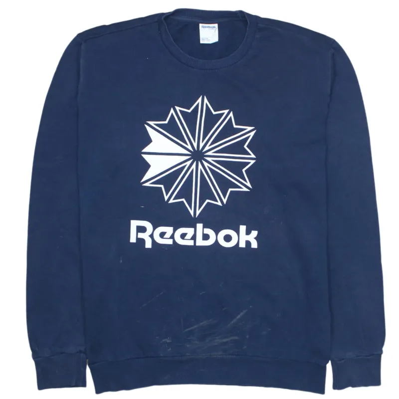 Reebok Men's Spellout Navy Blue Vintage Crew Sweatshirt Large 90s sold by Vintage Club