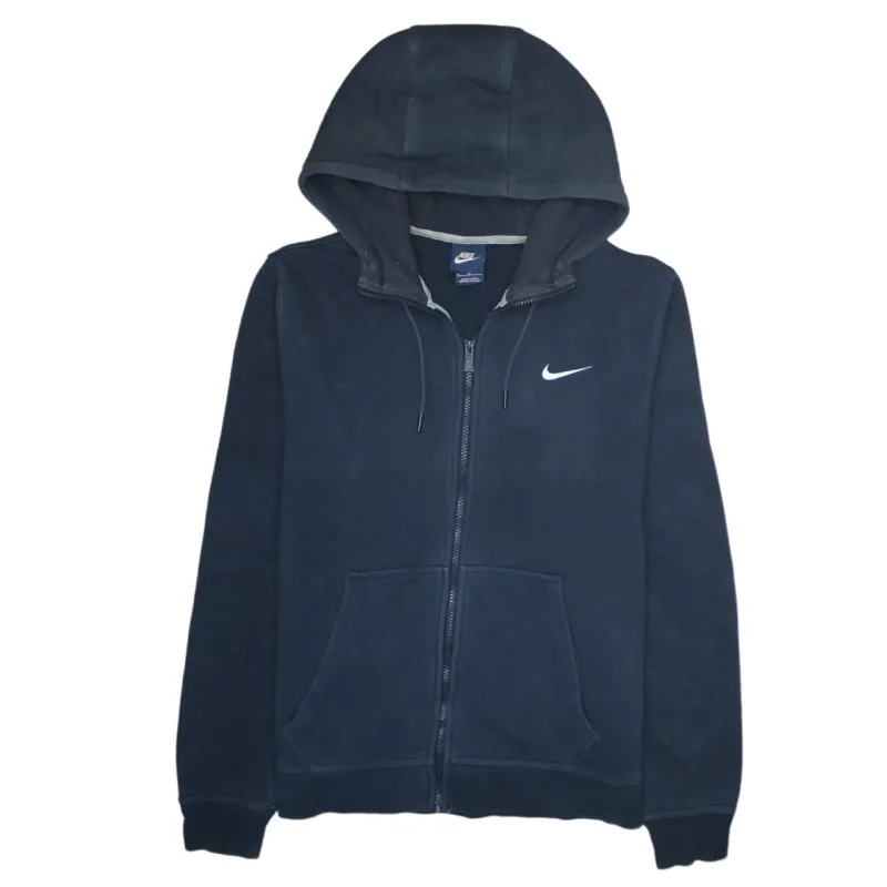 Nike Navy Blue Full Zip Hoodie Men's Medium Embroidered Swoosh Split Pocket Fleece Top sold by Vintage Club