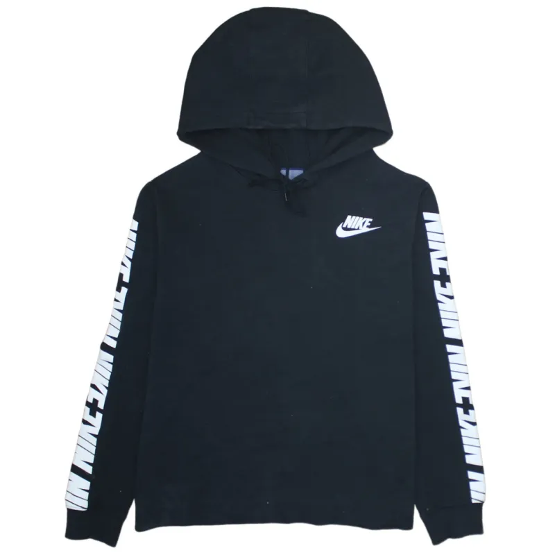 Nike Black Hoodie Men's Medium Printed Sleeve Logo Swoosh Pullover Sweatshirt Top sold by Vintage Club
