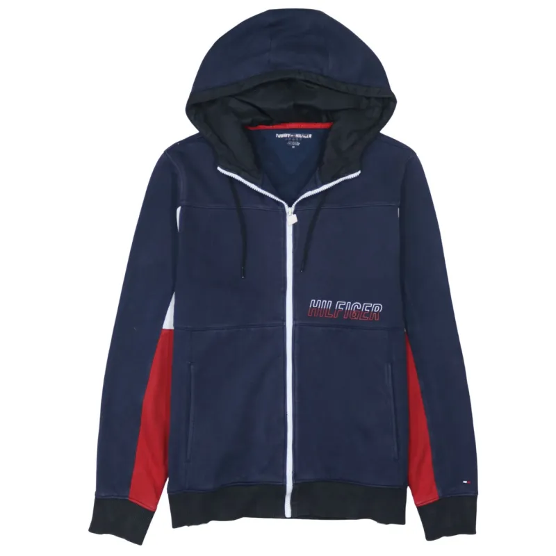 Tommy Hilfiger Navy Full Zip Hoodie Women’s Medium Embroidered Hilfiger Logo Colour Block Sweatshirt made by Tommy Hilfiger