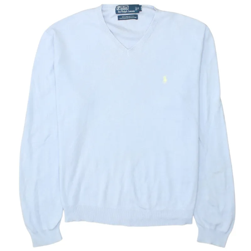 Polo Ralph Lauren Light Blue Jumper Men's Medium V Neck Embroidered Pony Knit Sweater made by Polo by Ralph Lauren