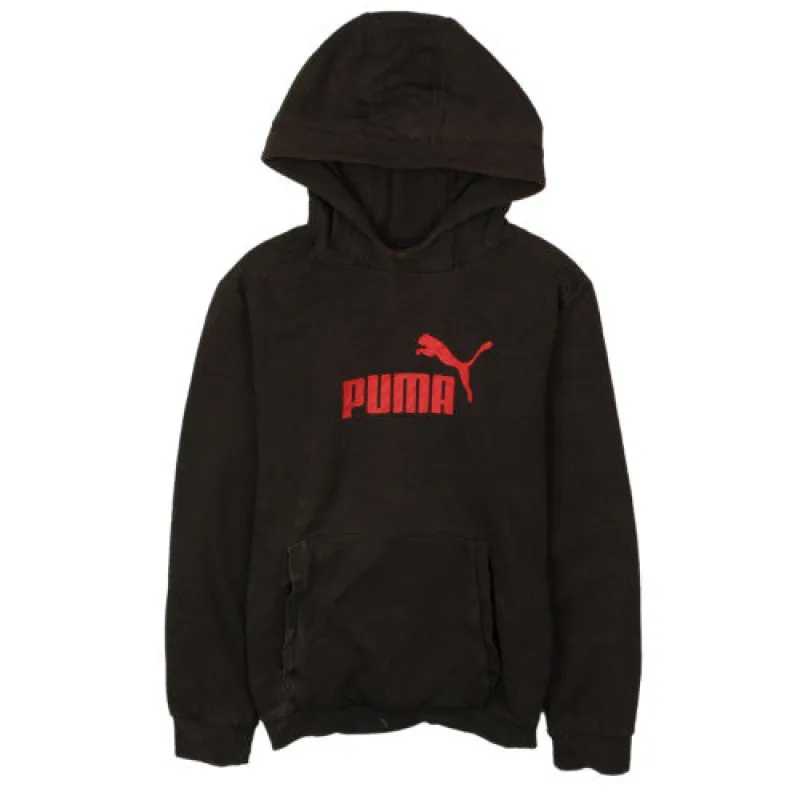 Puma Black Hoodie Women's Large Printed Red Logo Front Pocket Pullover Sweatshirt made by Puma
