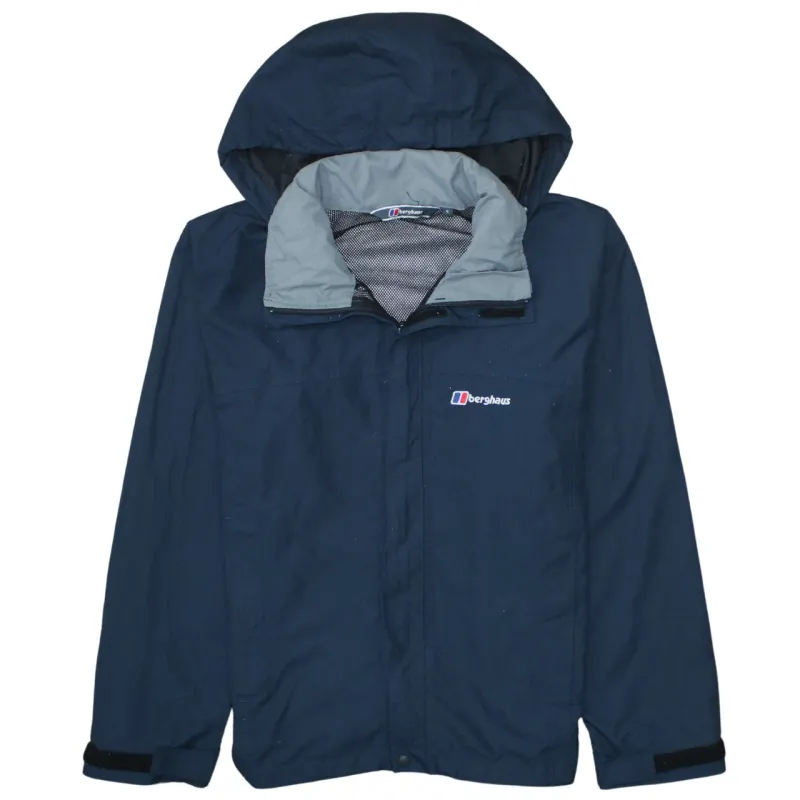 Berghaus Navy Blue Hooded Jacket Men's Small Embroidered Logo Zip Windbreaker Outerwear made by Vintage Club
