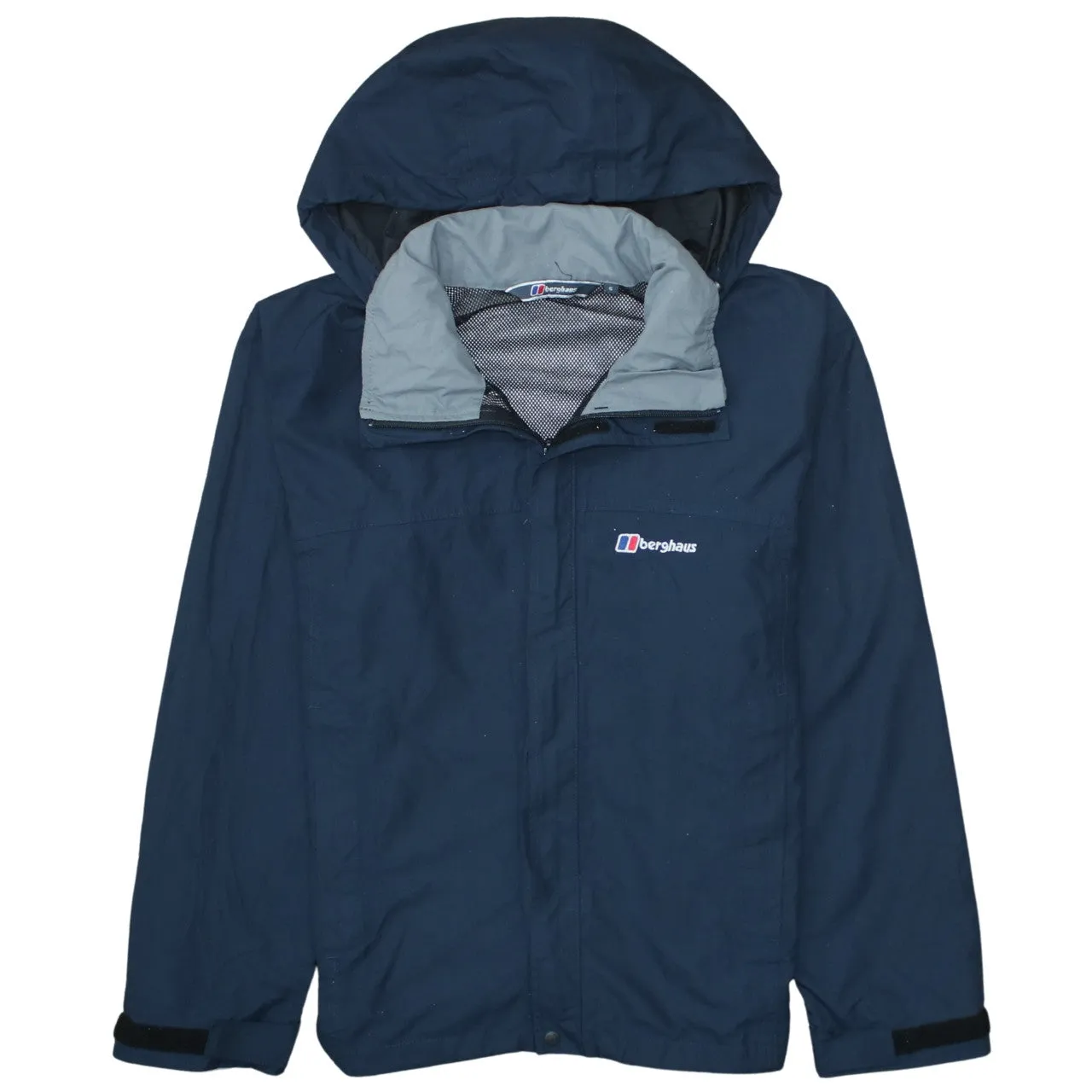 Berghaus Navy Blue Hooded Jacket Men's Small Embroidered Logo Zip Windbreaker Outerwear sold by Vintage Club