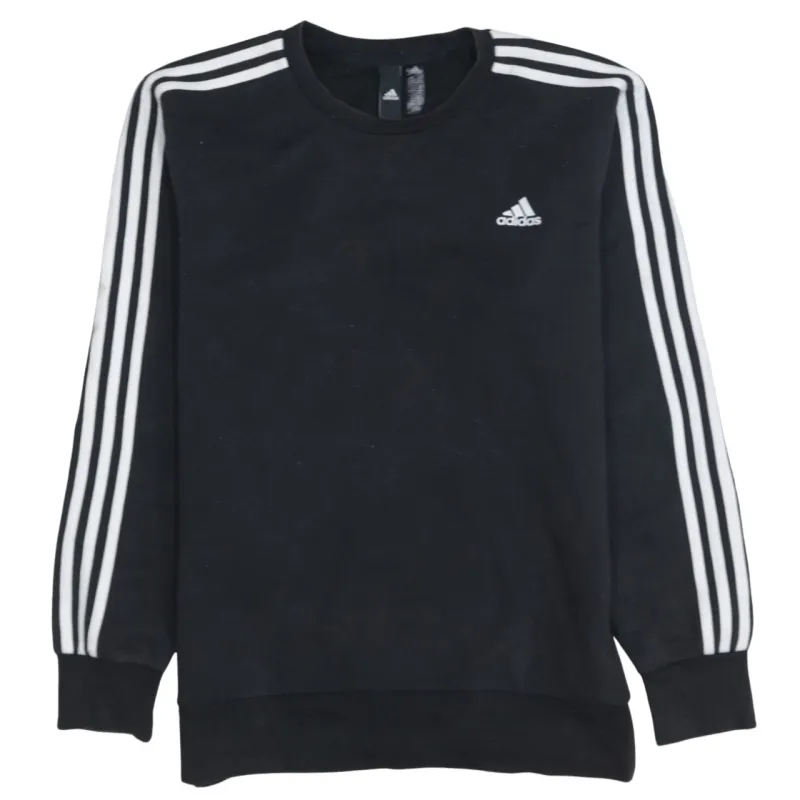 Adidas Black Sweatshirt Men's Medium Three Stripe Sleeves Embroidered Chest Logo Pullover Top sold by Vintage Club