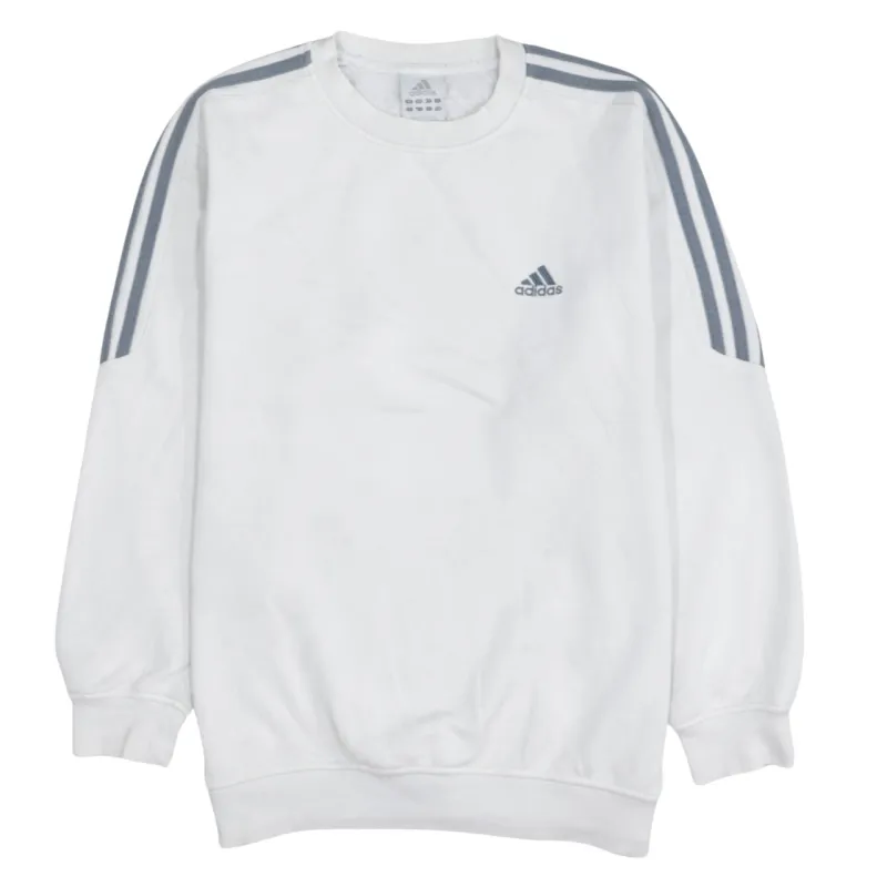 Adidas White Sweatshirt Men's Medium Embroidered Logo Three Stripe Sleeves Pullover Top sold by Vintage Club
