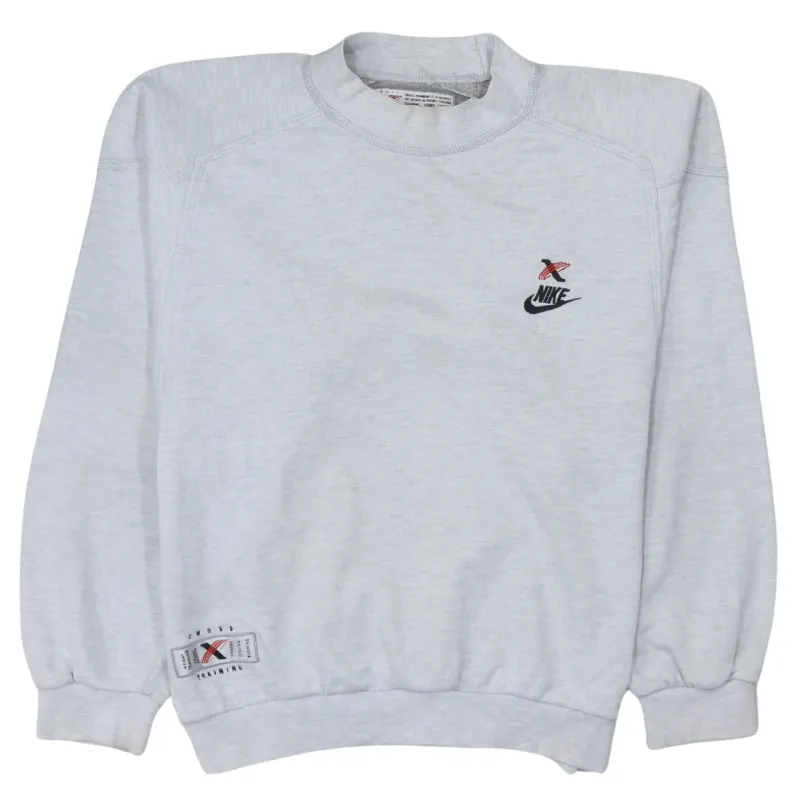 Nike Light Grey Sweatshirt Men's Small Embroidered Chest Logo Ribbed Cuffs Pullover Fleece Top made by Nike