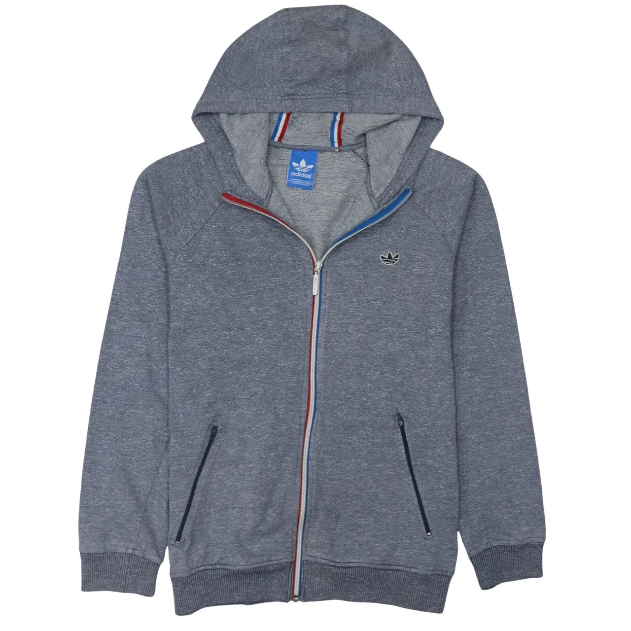 Adidas Grey Full Zip Hoodie Men's Small Embroidered Trefoil Zip Pockets Casual Sweatshirt sold by Vintage Club