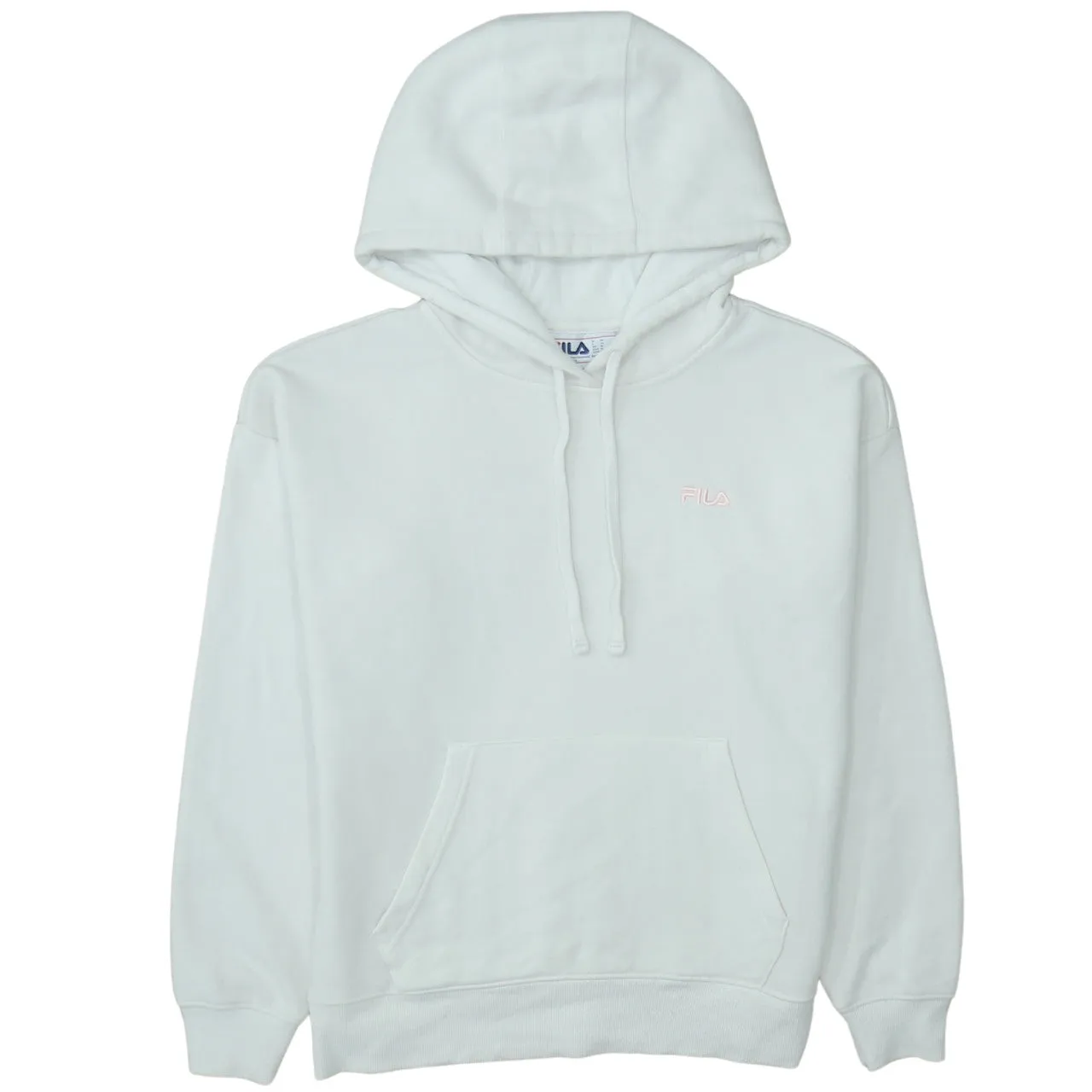 Fila Off White Hoodie Men's Medium Embroidered Chest Logo Front Pocket Pullover Sweatshirt sold by Vintage Club