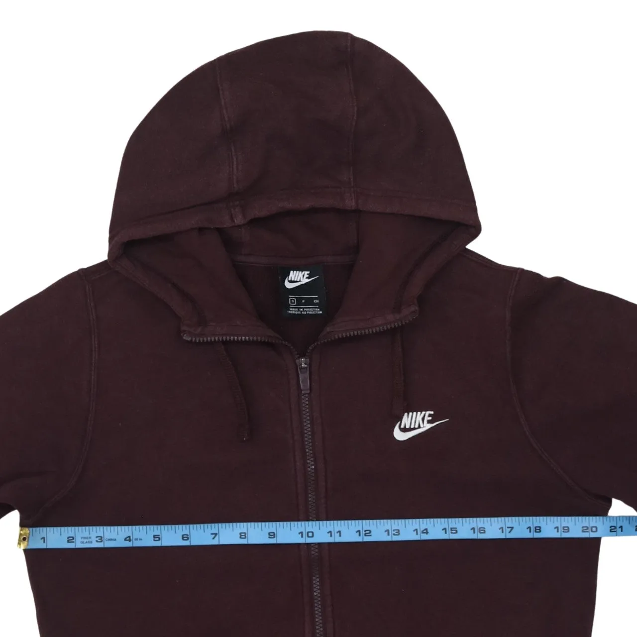 Nike Burgundy Red Full Zip Hoodie Men's Small Embroidered Swoosh Split Pocket Sweatshirt sold by Vintage Club product image thumbnail 5