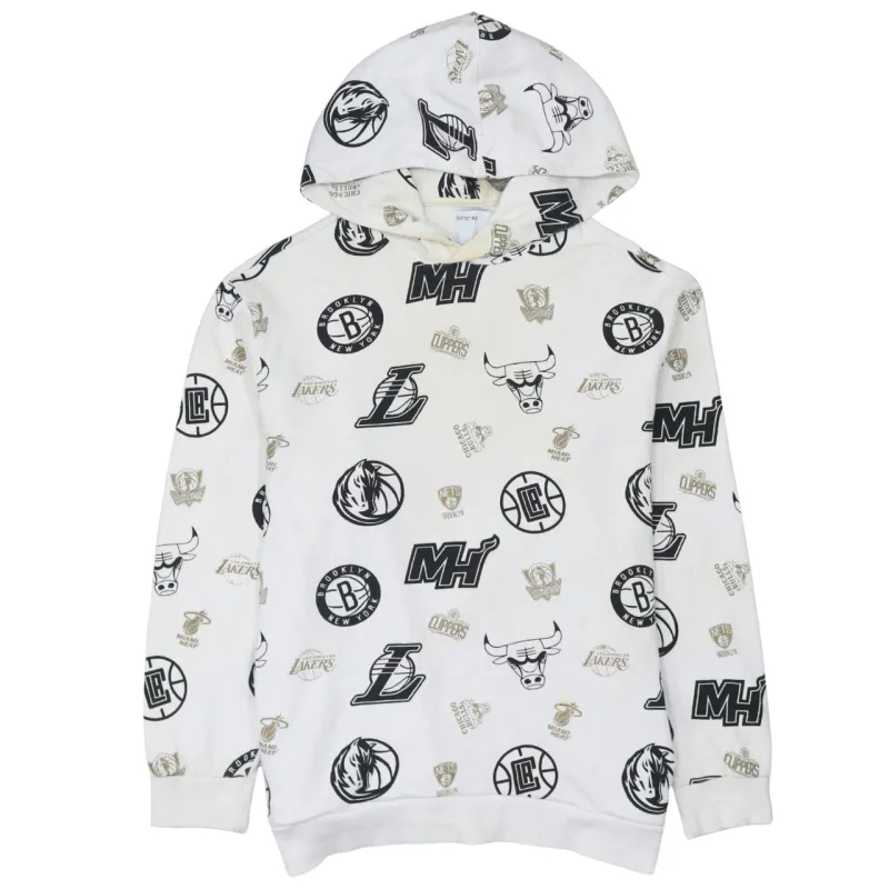NBA White All Over Print Hoodie Men's Small Team Logo Pullover Sweatshirt sold by Vintage Club