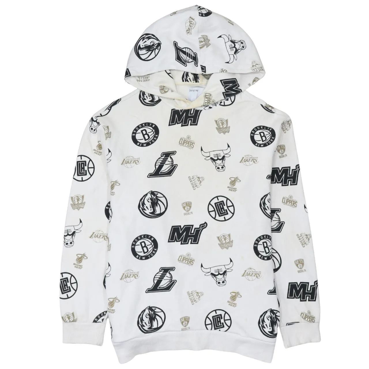 NBA White All Over Print Hoodie Men's Small Team Logo Pullover Sweatshirt sold by Vintage Club