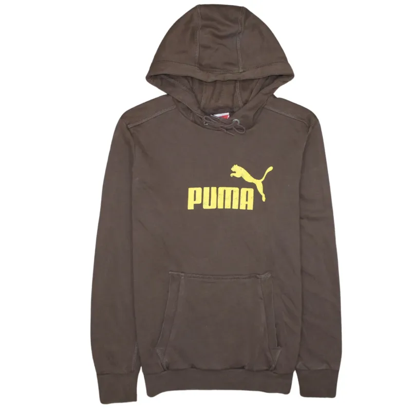 Puma Brown Hoodie Men's Small Printed Yellow Logo Front Pocket Pullover Sweatshirt sold by Vintage Club