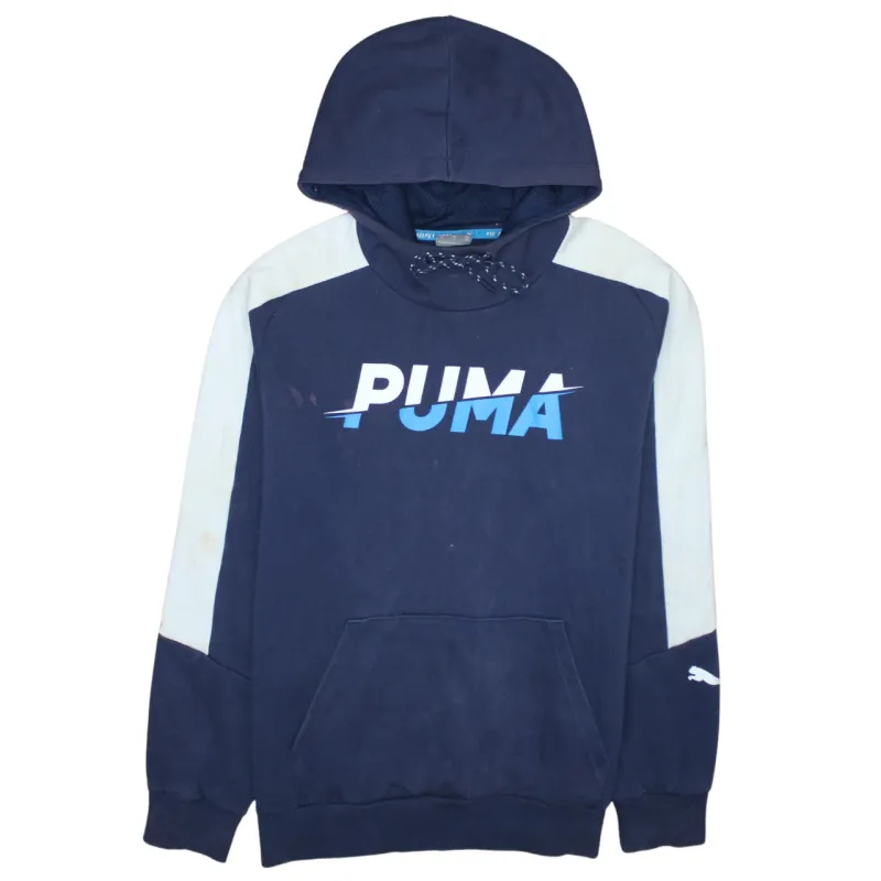 Puma Navy Blue Hoodie Men's Medium Printed Logo Panel Sleeves Front Pocket Sweatshirt made by Puma