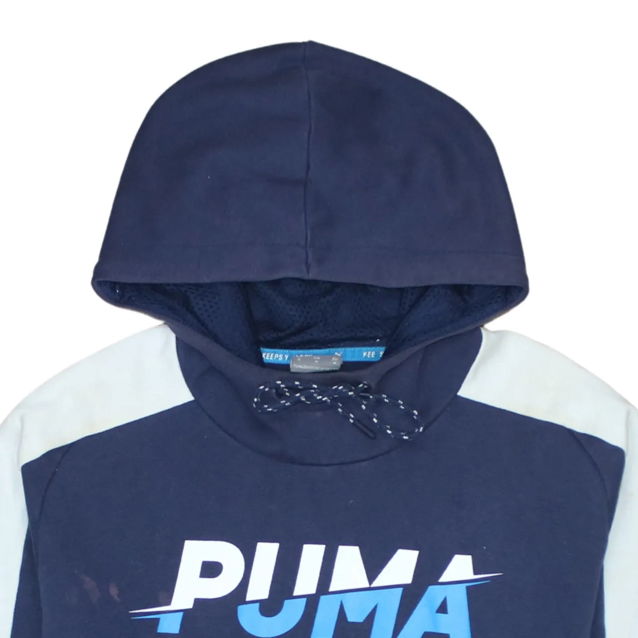 Puma Navy Blue Hoodie Men's Medium Printed Logo Panel Sleeves Front Pocket Sweatshirt sold by Vintage Club product image thumbnail 3
