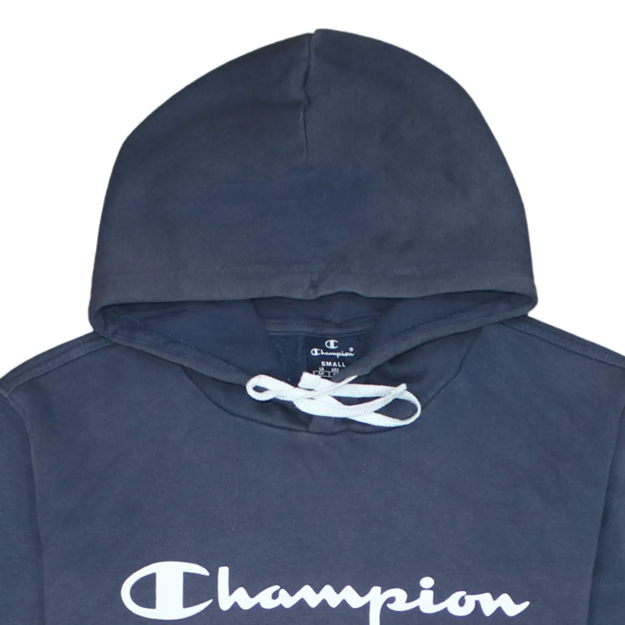Champion Navy Blue Hoodie Men's Small Printed Chest Logo Front Pocket Pullover Sweatshirt sold by Vintage Club product image thumbnail 3