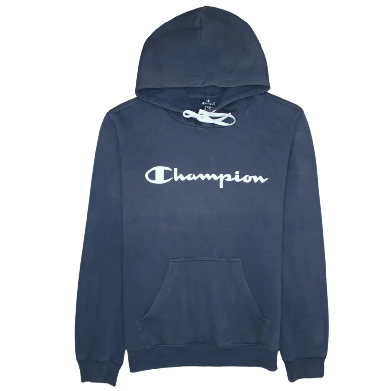 Champion Navy Blue Hoodie Men's Small Printed Chest Logo Front Pocket Pullover Sweatshirt sold by Vintage Club