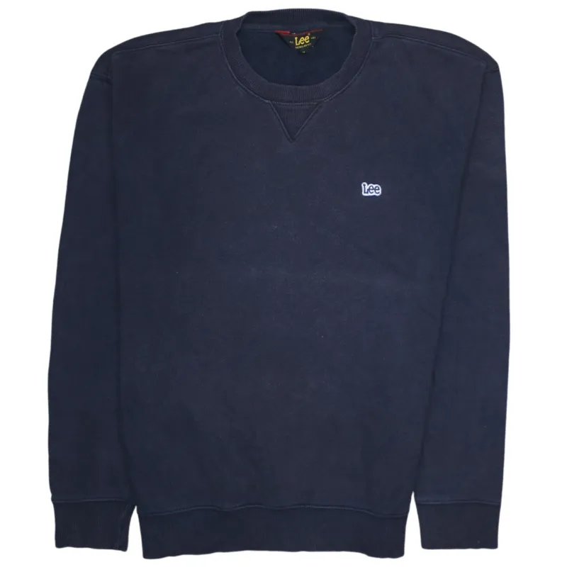 Lee Navy Blue Sweatshirt Men's Medium Embroidered Chest Logo Ribbed Crewneck Pullover Jumper made by Lee