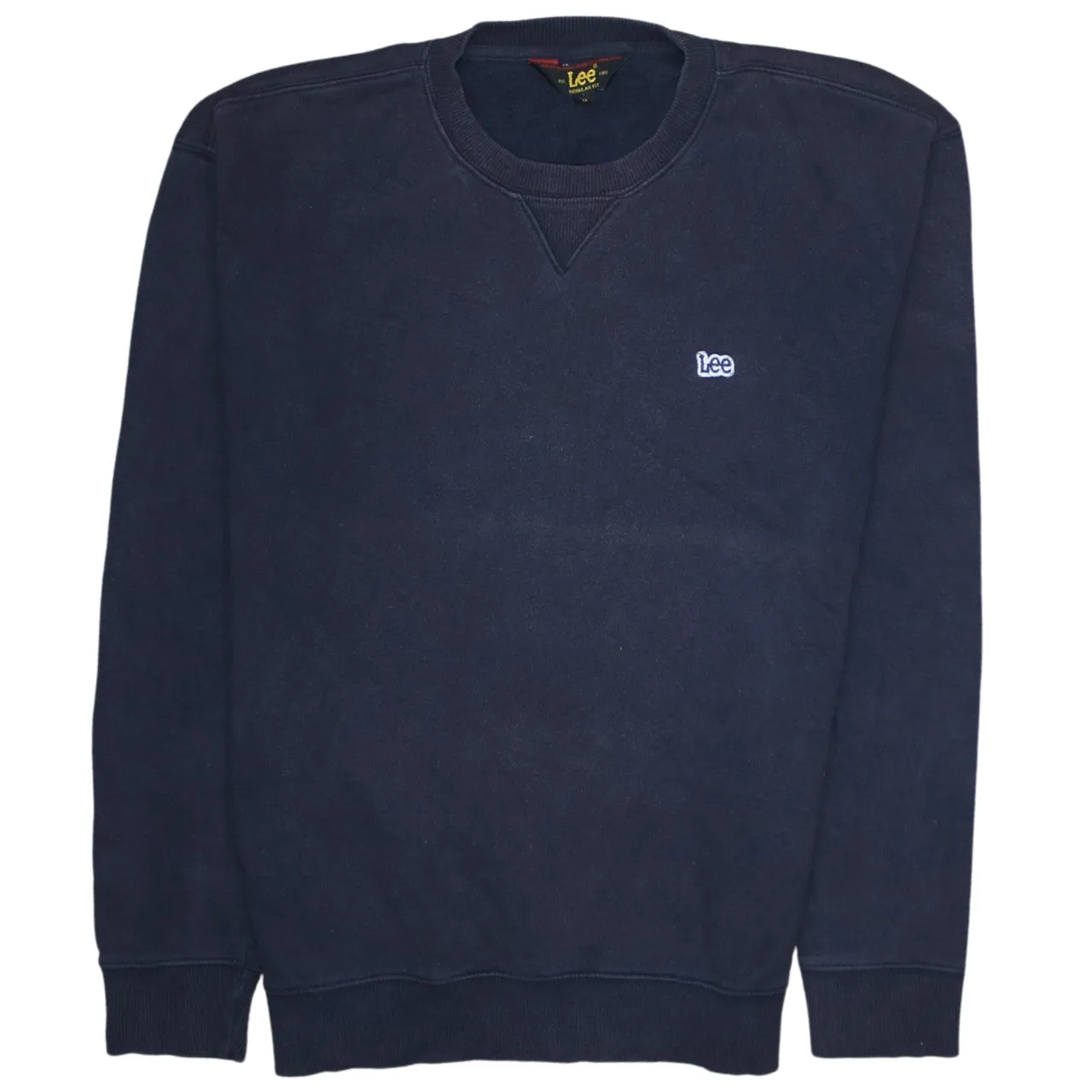 Lee Navy Blue Sweatshirt Men's Medium Embroidered Chest Logo Ribbed Crewneck Pullover Jumper sold by Vintage Club
