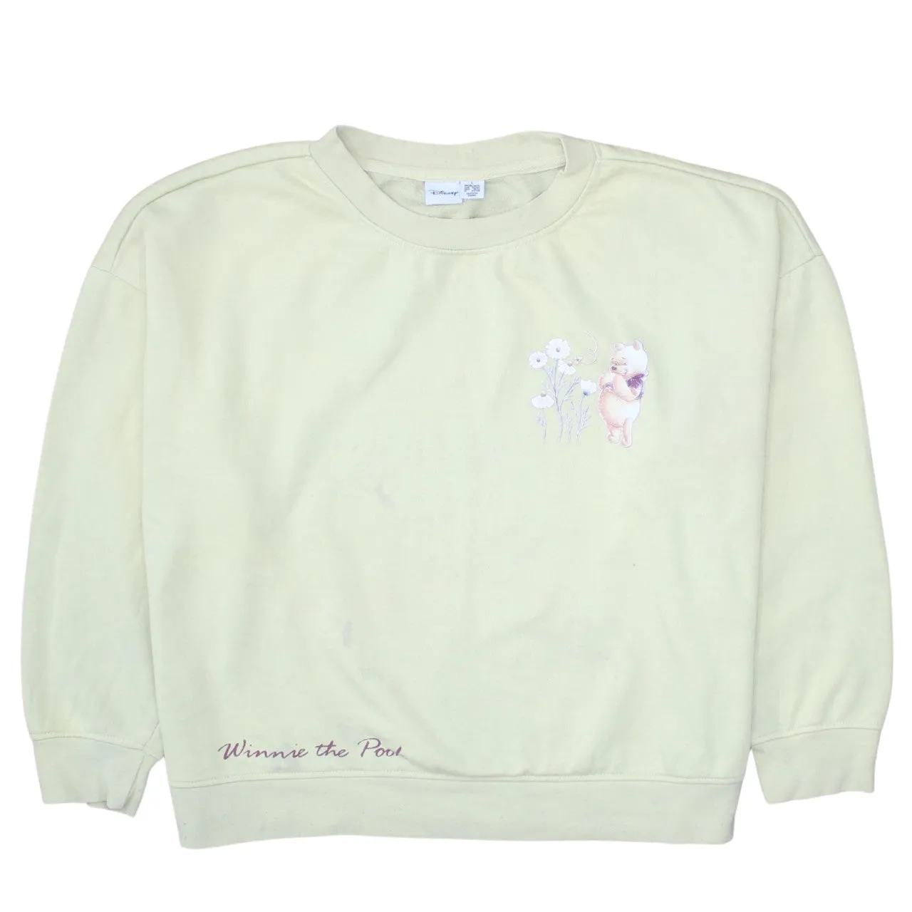 Disney Pale Yellow Sweatshirt Women's Large Winnie The Pooh Printed Graphic Pullover Top sold by Vintage Club