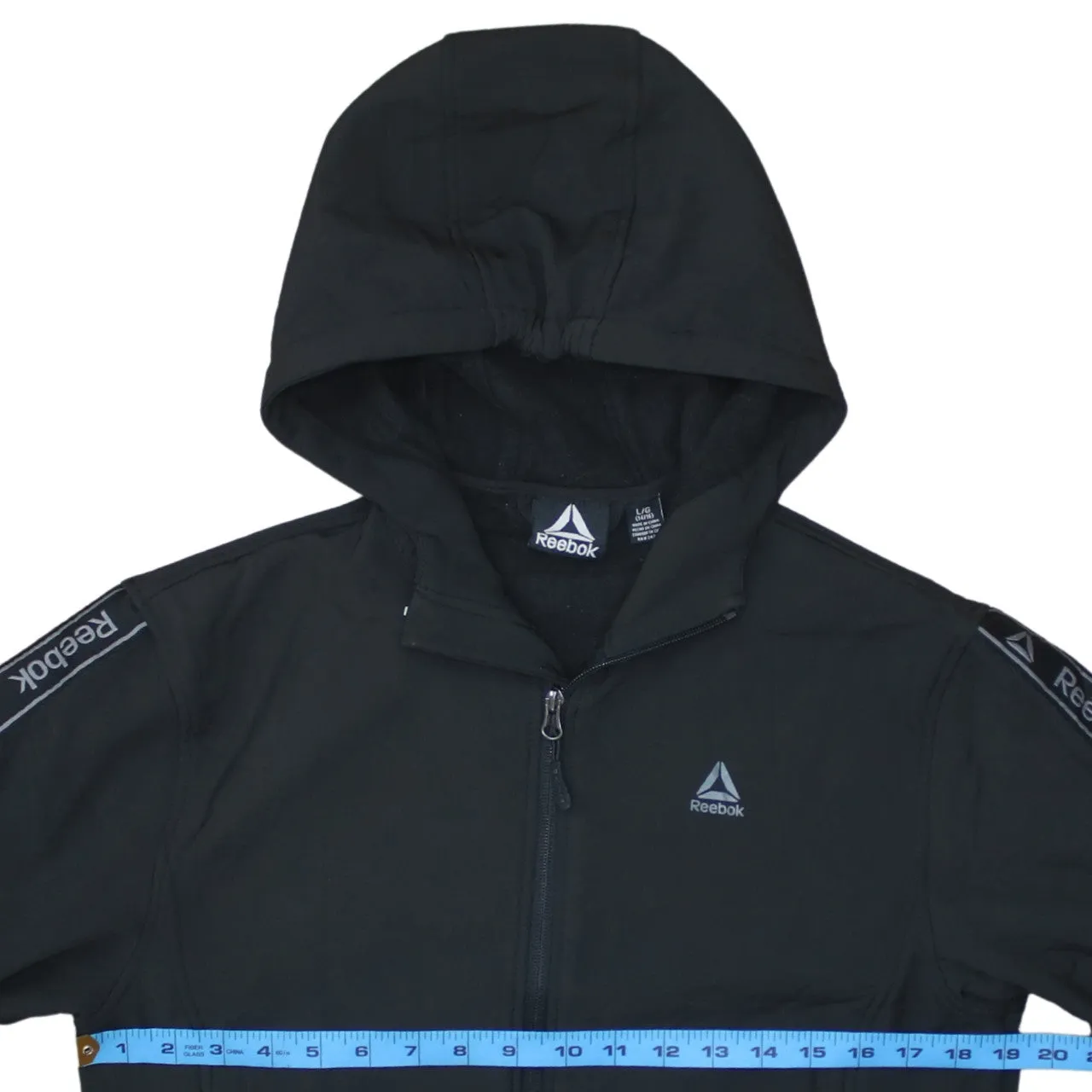 Reebok Black Full Zip Hoodie Women’s Large Taped Sleeves Embroidered Logo Jacket Top sold by Vintage Club product image thumbnail 5