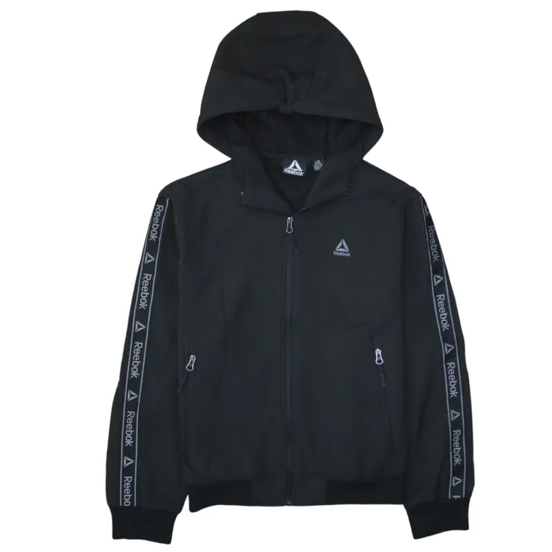 Reebok Black Full Zip Hoodie Women’s Large Taped Sleeves Embroidered Logo Jacket Top sold by Vintage Club