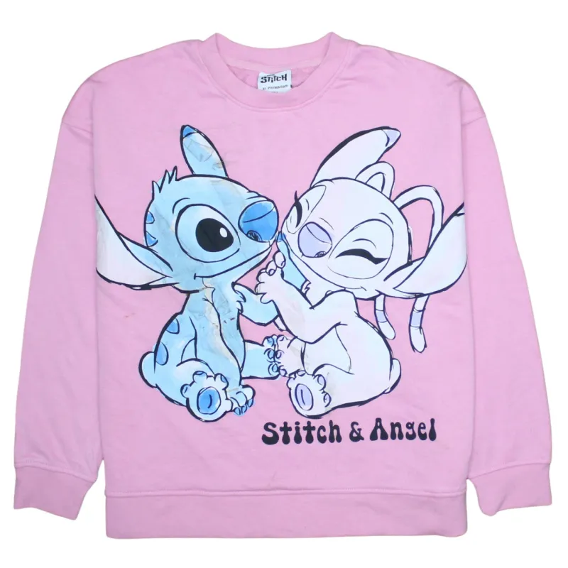 Disney Pink Sweatshirt Women’s Large Stitch Angel Printed Graphic Crewneck Pullover Top made by Disney