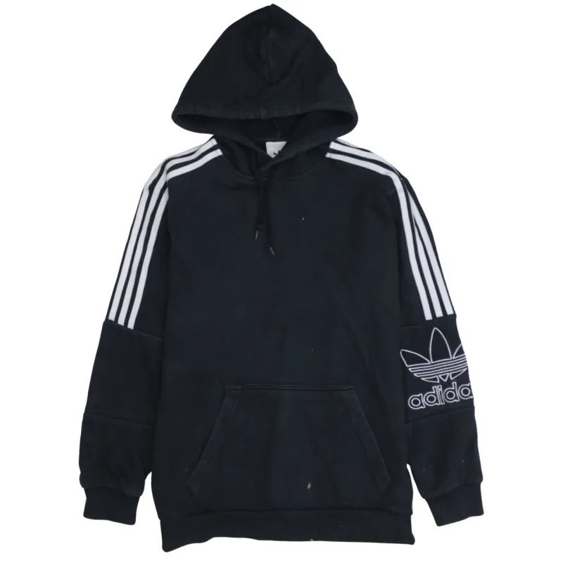 Adidas Black Hoodie Men's Medium Three Stripe Sleeve Trefoil Logo Printed Pullover Sweatshirt sold by Vintage Club
