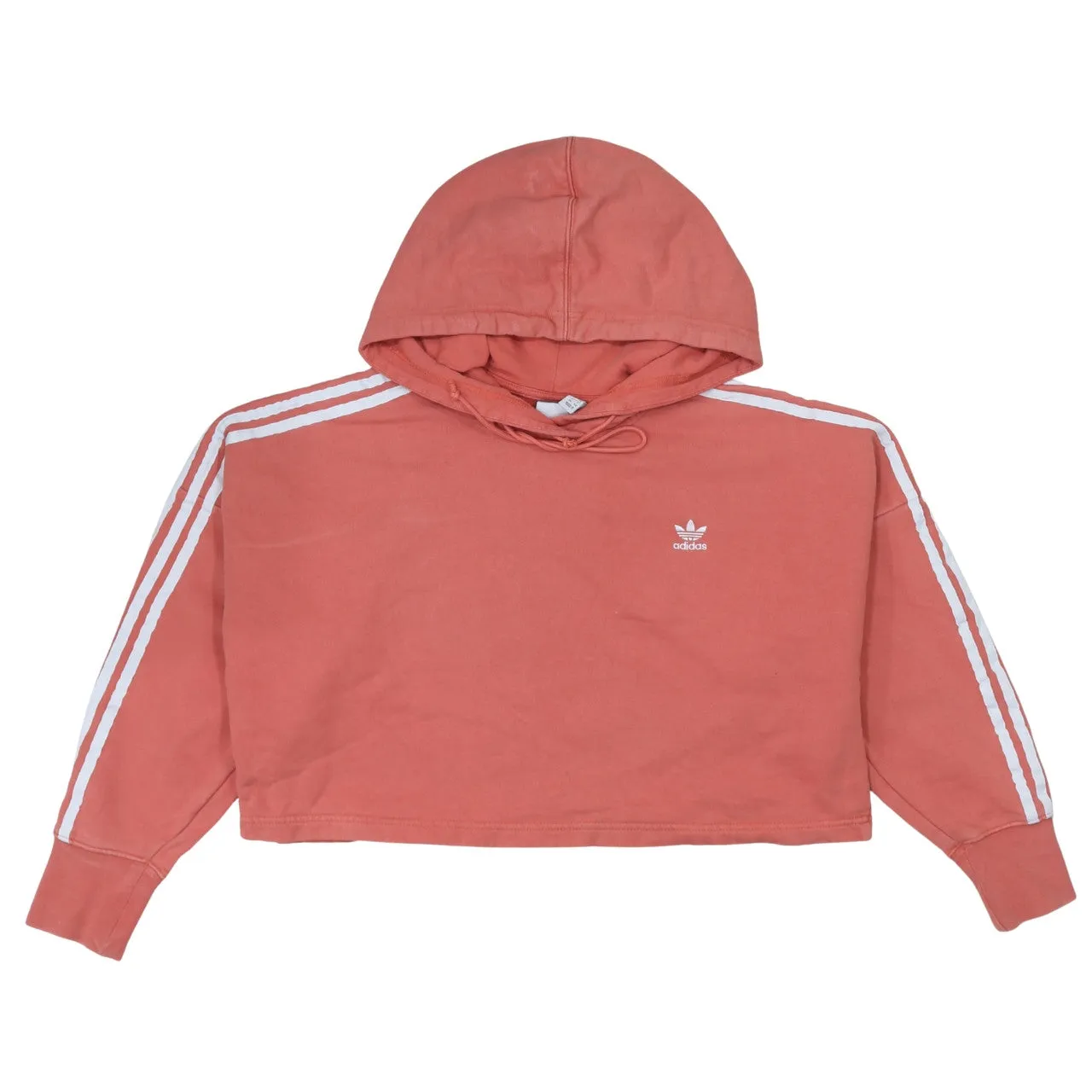 Adidas Coral Pink Hoodie Women’s XLarge Cropped Three Stripe Sleeves Embroidered Logo Pullover sold by Vintage Club