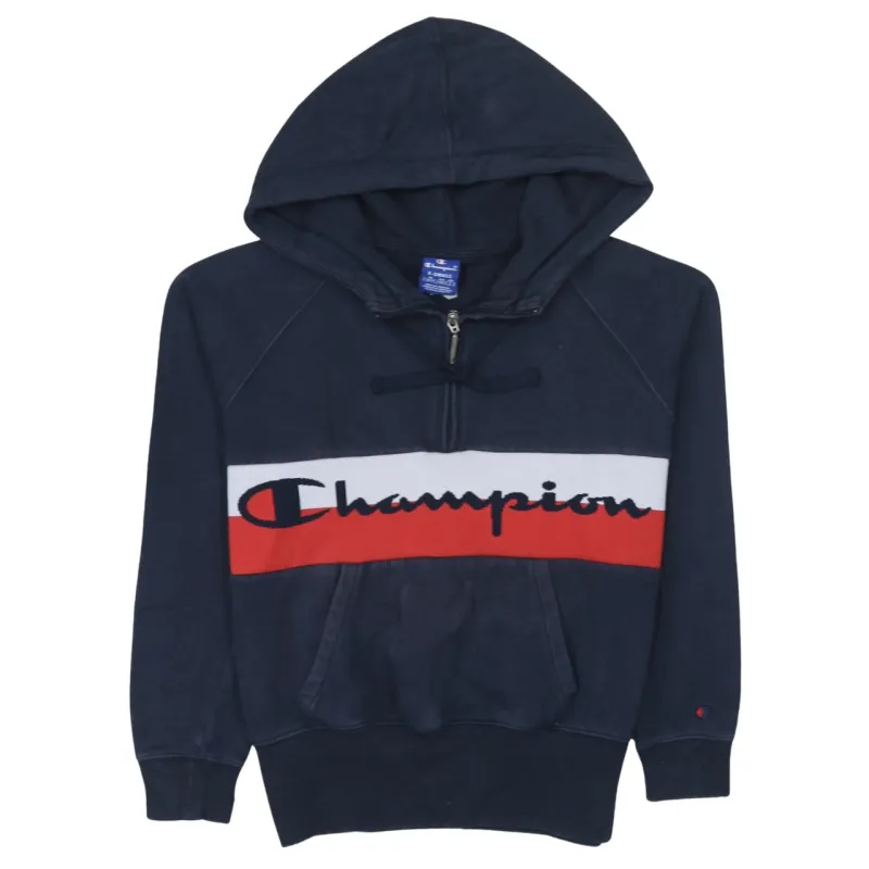 Champion Navy Blue Hoodie Men's XSmall Half Zip Embroidered Spellout Logo Pocket Sweatshirt sold by Vintage Club