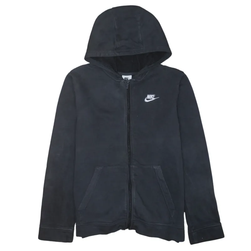 Nike Black Zip Hoodie Women’s XLarge Embroidered Swoosh Split Pockets Fleece Sweatshirt made by Nike
