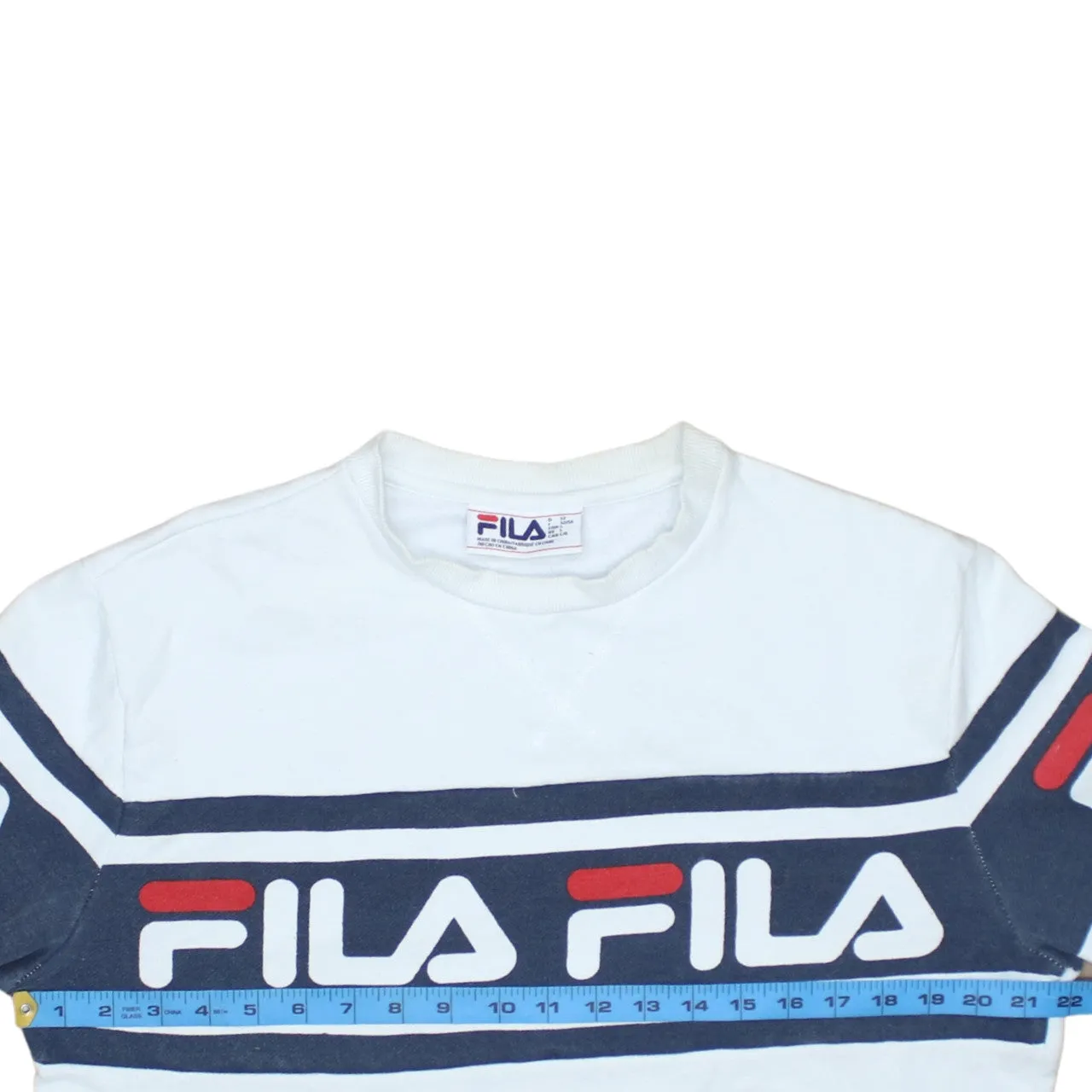 Fila White Sweatshirt Women's Large Printed Logo Stripe Crewneck Pullover Top sold by Vintage Club product image thumbnail 5